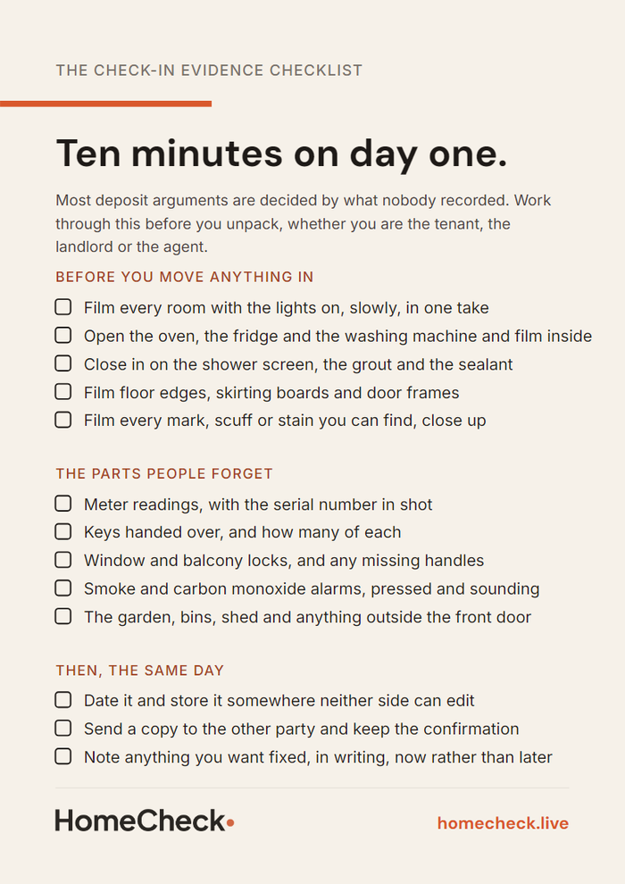 Preview of the HomeCheck check-in evidence checklist